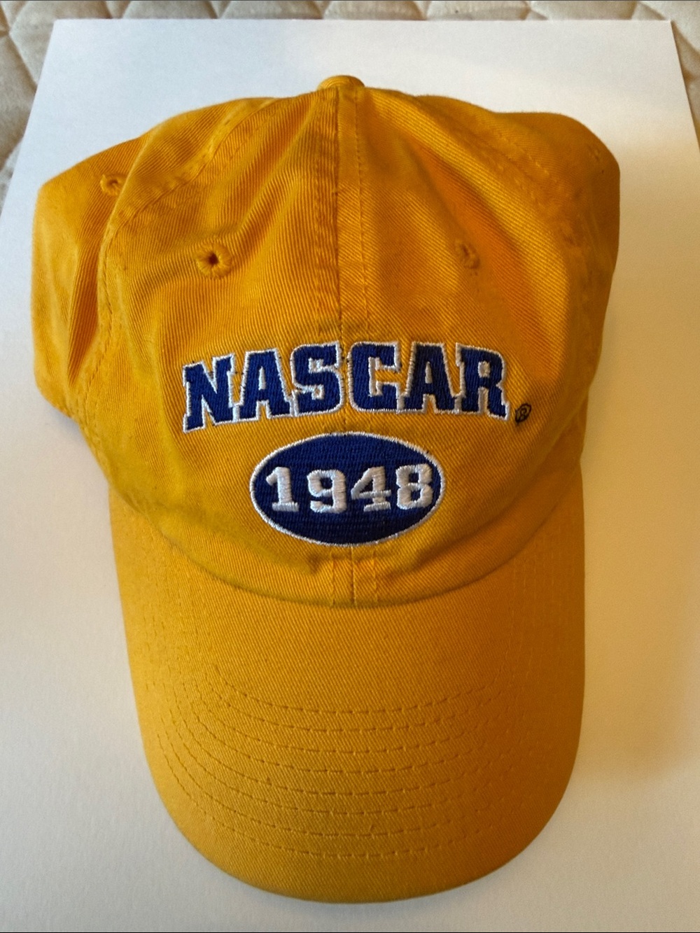 Nascar Yellow Baseball Cap with Blue Embroidered Logo